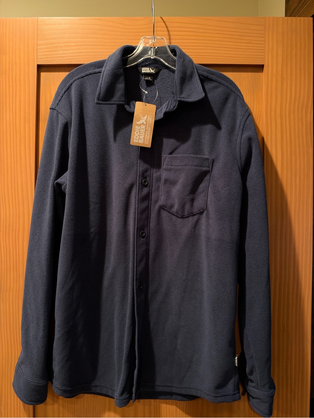 Eddie Bauer Men’s Long Sleeve Quest Fleece Shirt Stripe Navy NWT